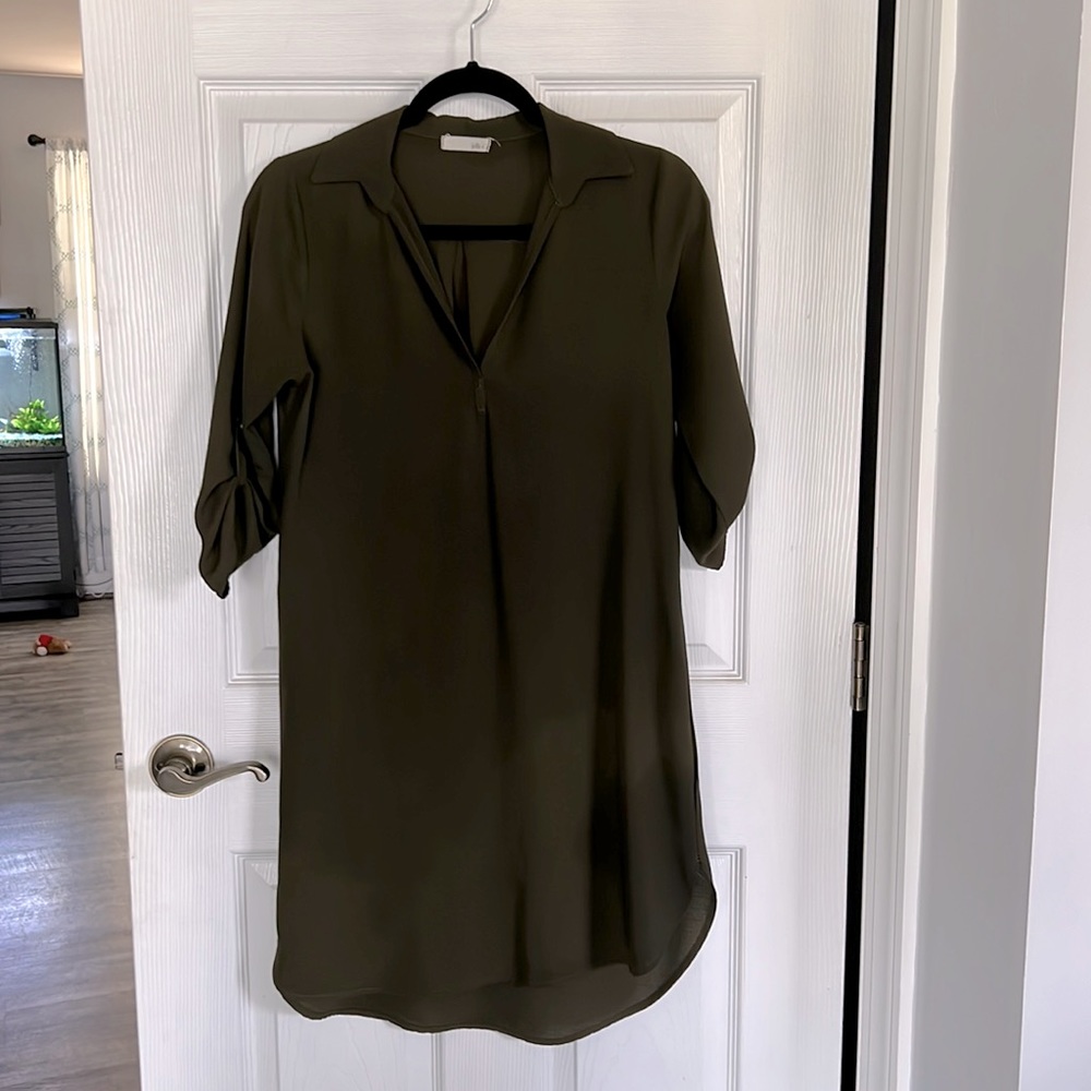 jella c. 3/4 sleeve army green shirt dress